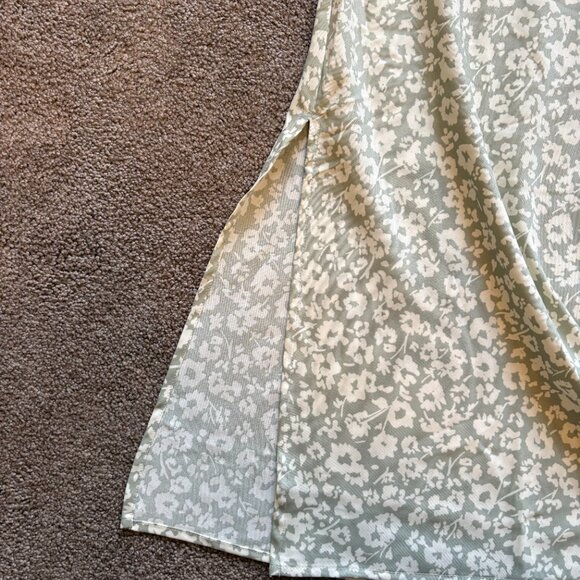 Light sage green spaghetti maxi dress with a white floral design - Picture 5 of 8
